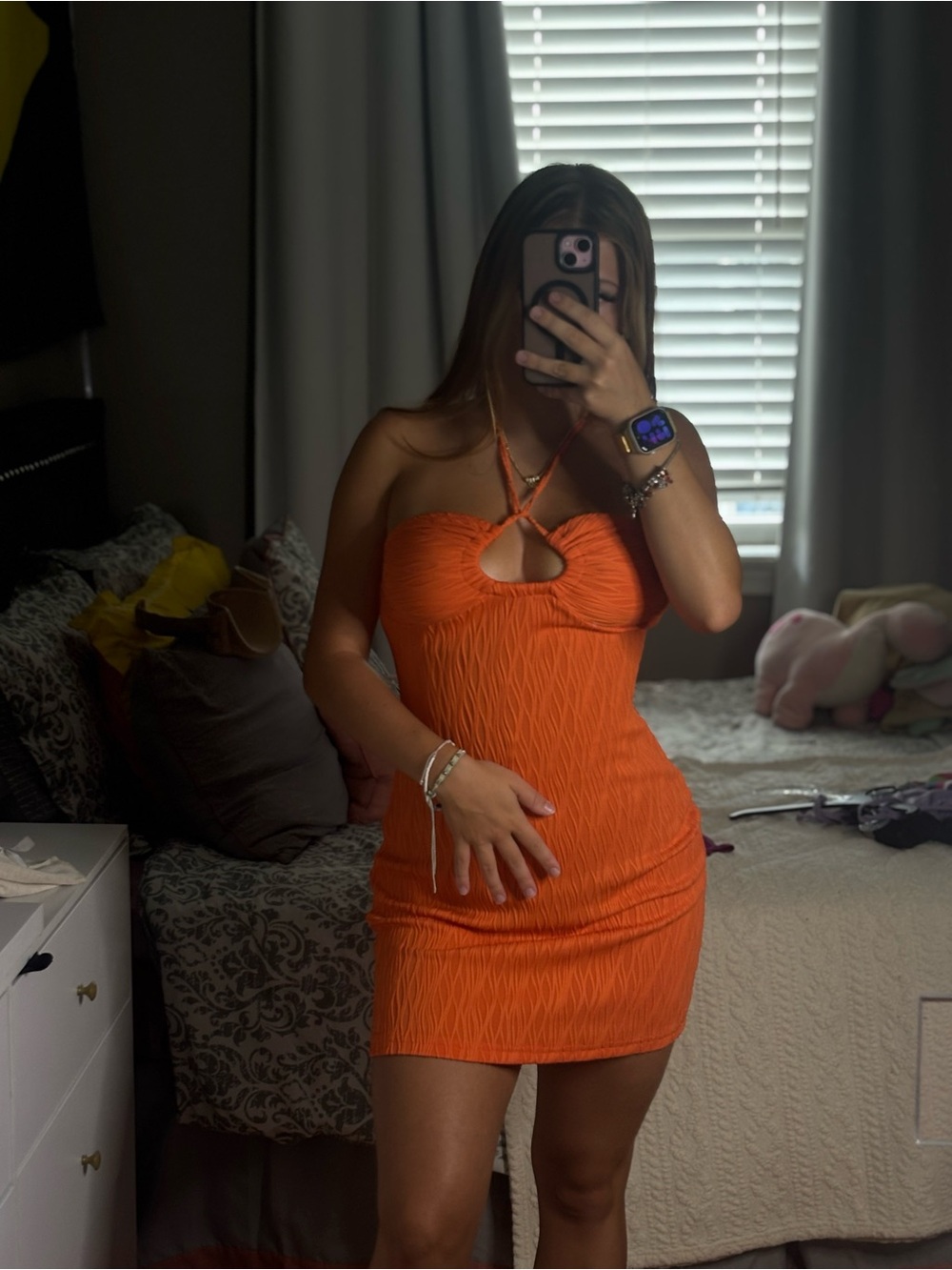 Dress Barn Bright Orange Halter Mini Dress